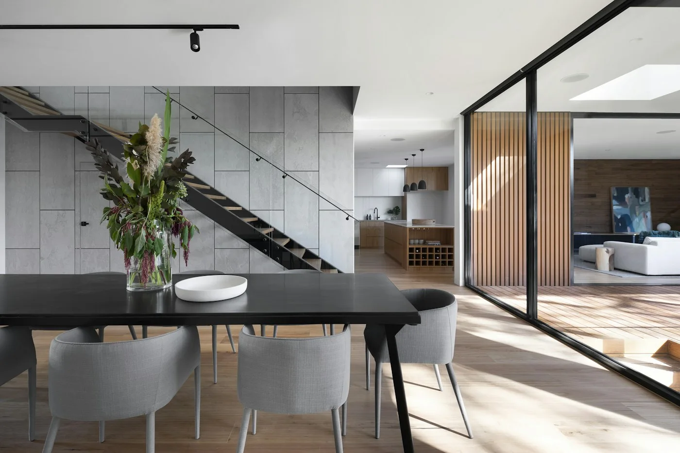 Contemporary home interior with an open staircase