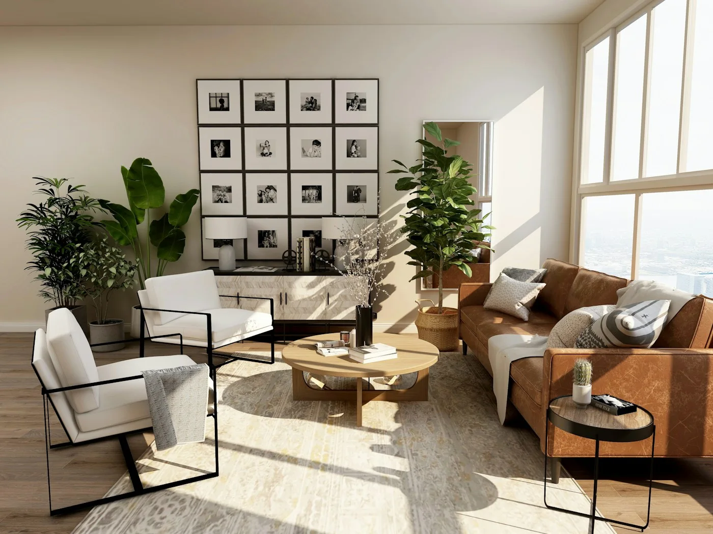 A bright living room looking towards the outdoors